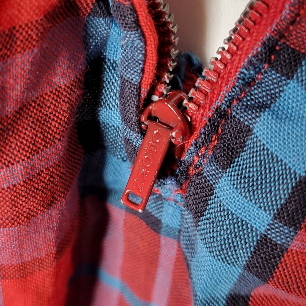 Vintage Handmade Farmcore Blue & Red Plaid Pleated Shirt Dress - Picture 5 of 5